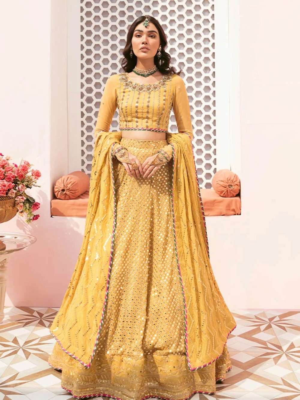 Elegant Mustard Yellow Embellished Women's Skirt - Designer Ethnic Wear